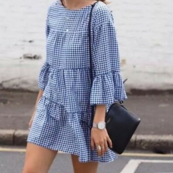 Zara Dresses | Zara Blue Gingham Mini 